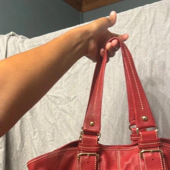Dooney & Bourke Red Leather Tote with Gold AccentsEUC - Picture 6 of 16